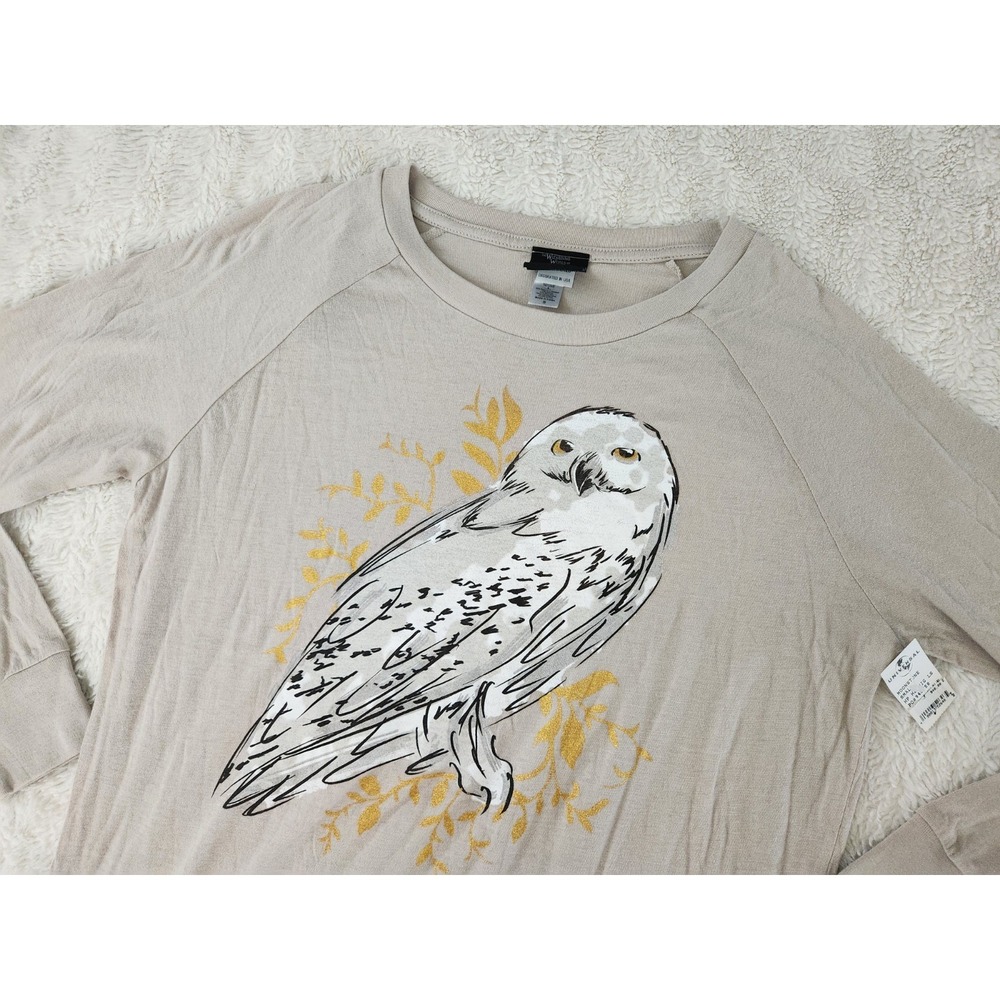 Harry Potter Wizarding World Hedwig Long‎ Sleeve Shirt Womens Small Beige Owl...